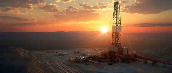 Oil and�land drilling�rig in�desert landscape.