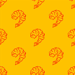 Fried Shrimp Seamless pattern Background. Seamless Tempura Shrimp Doodle Pattern background. Seafood Pattern Design. Crunchy Tempura Doodle Pattern.