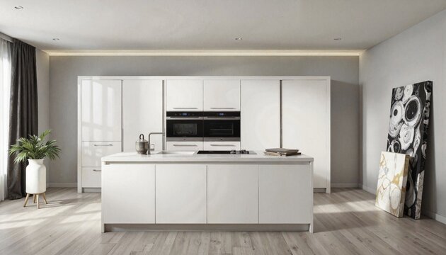 Modern kitchen interior design in bright white tones