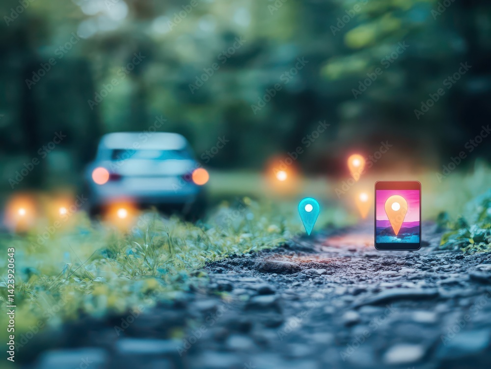 Poster a smartphone illuminated by a soft glow rests on a rustic ground surface creating a captivating mode