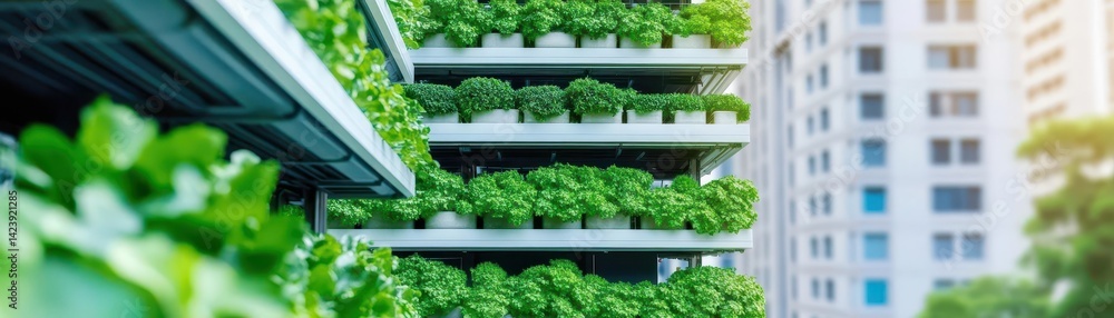 Aufkleber lush vertical green wall surrounded by urban architecture creating a harmonious blend of nature and 
