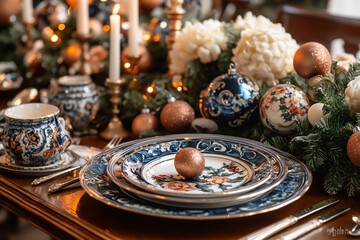 festive holiday table setting,