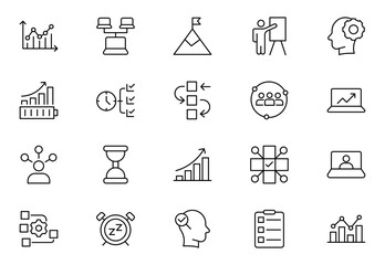 Productivity and Efficiency outline Icon set . Vector Icons for Task Management, Time Optimisation. Outline icon set
