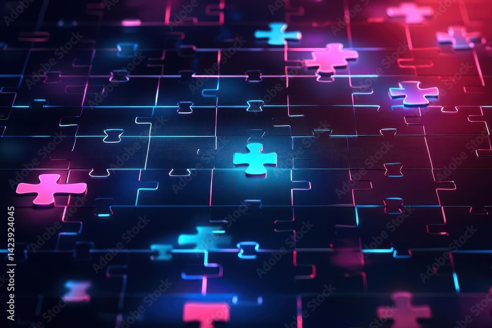 Poster vibrant colorful puzzle background with interlocking pieces creating an engaging and playful atmosph