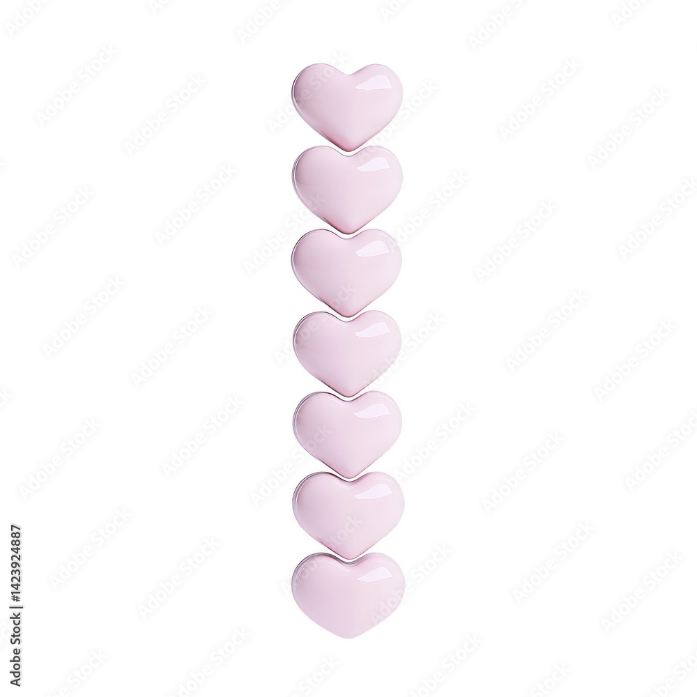 Poster pink heart shaped objects arranged vertically on transparency background, creating simple and romant