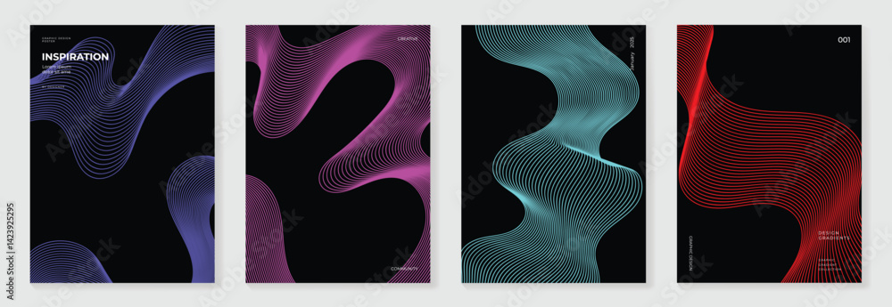 Aufkleber abstract line wave gradient poster background vector set. cover template with vibrant perspective li