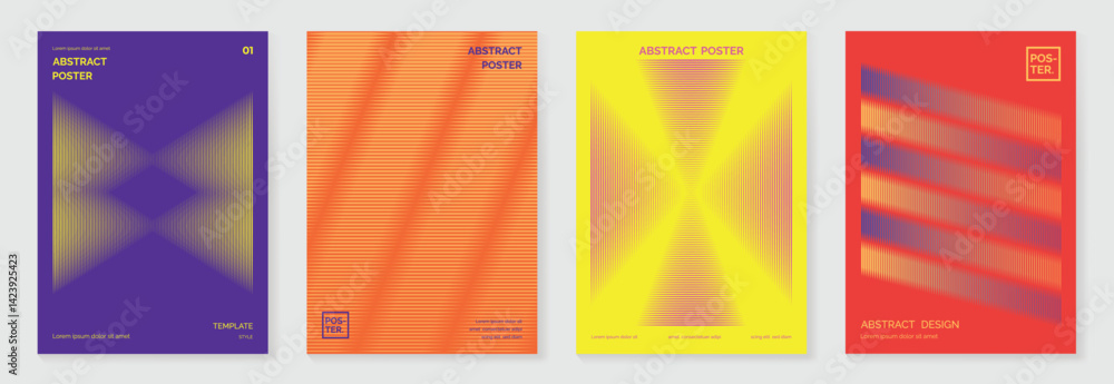 Poster abstract line wave gradient poster background vector set. cover template with vibrant perspective li