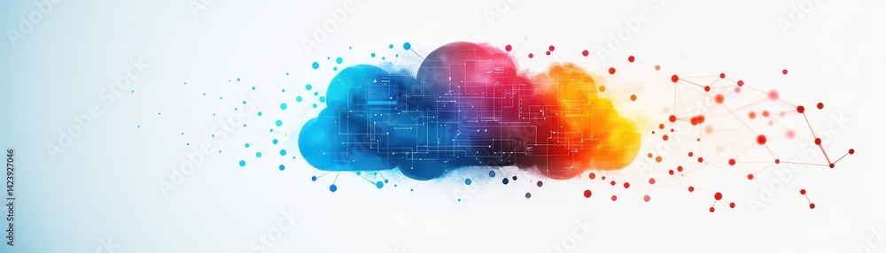 Poster vibrant cloud formation with a kaleidoscope of colorful paint splashing across the sky creating an a