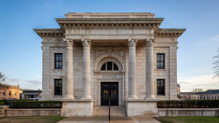 Obraz premium Court building exterior with grand columns and steps, symbolizing justice, law, and the architectural heritage of legal institutions in modern society. 