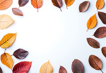 Fototapeta premium Autumn leaves frame on a white background