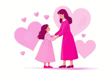 A heartwarming illustration of a mother and daughter, depicted in a tender moment.