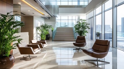 Fototapeta premium Modern Office Lobby with Luxurious Seating and Natural Light