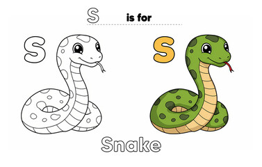 Fototapeta premium Coloring page of Snake with Alphabet | Animal coloring book. Baby Shower Coloring Book