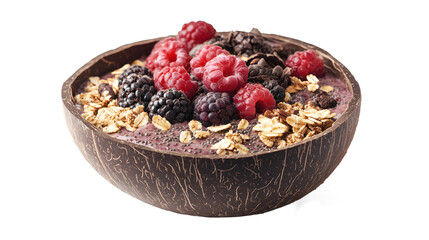 A bowl of fruit with berries, raspberries, and blueberries