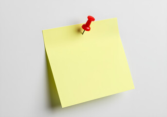 simple yellow post-it note with red push pin for office reminder board mockup and productivity planning template

