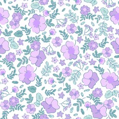 Floral pattern design drawn with purple color and shades