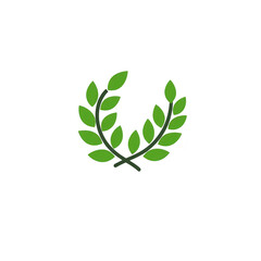 simple green laurel wreath with black outline symbolizes victory and achievement. design is minimalistic and elegant, often used in awards and emblems