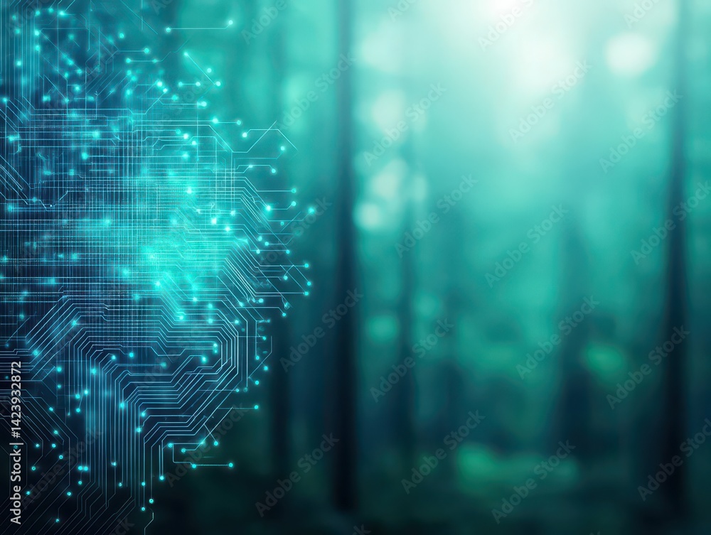 Poster intricate circuit board design featuring central circuit pathways surrounded by various electronic c