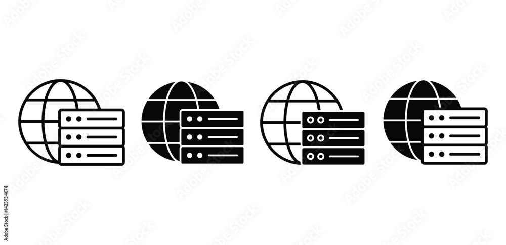 Poster global server icons black and white network map symbols vector design