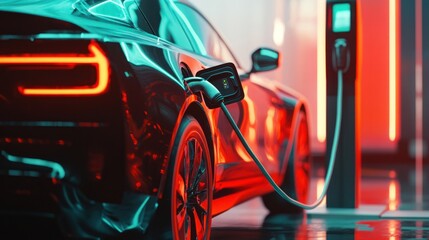 Electric vehicle charging at modern station highlighting sustainable transport