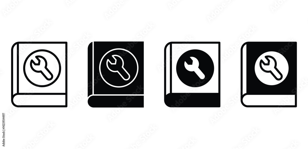 Poster manual book icons with wrench symbol black and white color vector design