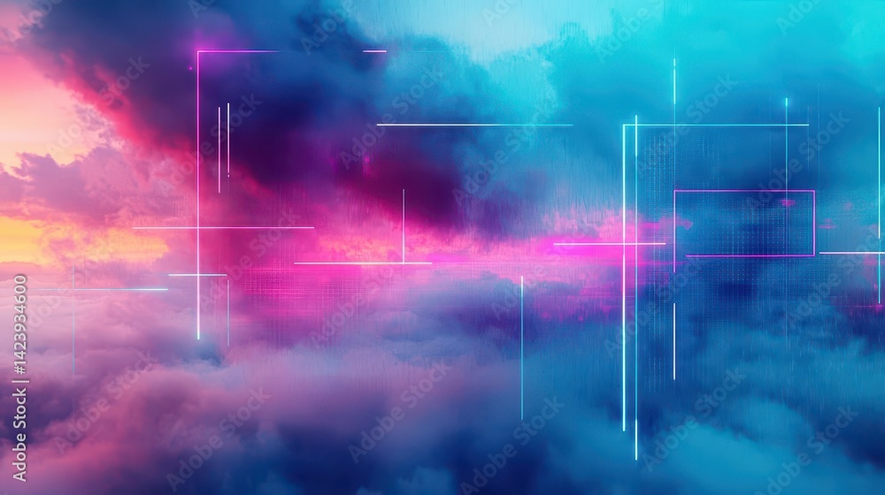 Poster vibrant colorful abstract background featuring intricate grid of lines creating a dynamic visual exp