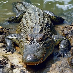 Obraz premium Large crocodile resting in water