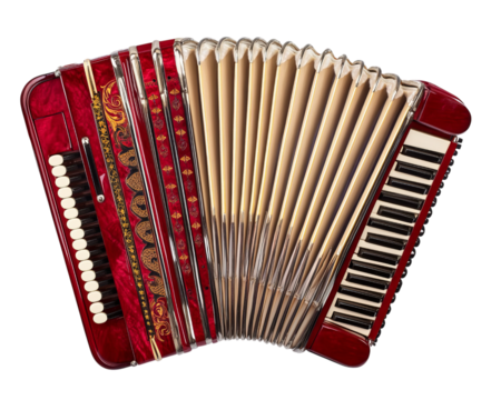 Red accordion isolated on Png Format and Transparent Background