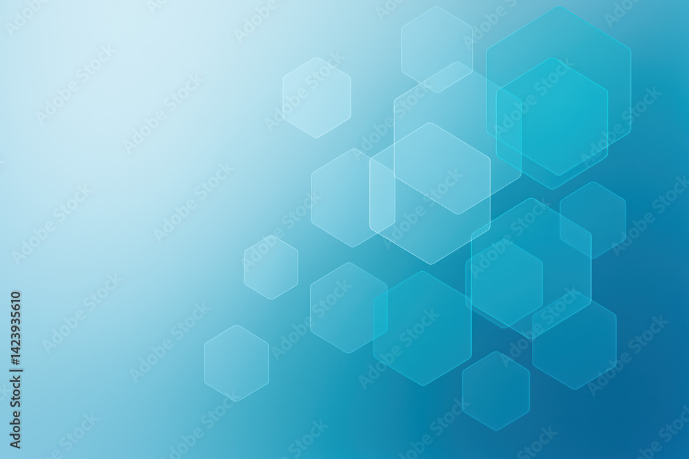 Poster this abstract composition features translucent overlapping hexagons set against a cool blue gradient