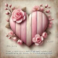Papier peint photo Shabby chic floral wooden hearts with flowers on grunge background