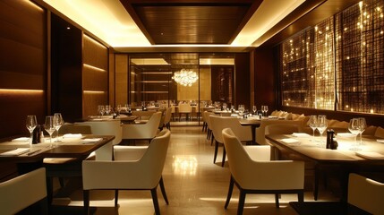 Obraz premium Elegant Fine Dining Restaurant Interior: Luxurious Ambiance and Exquisite Design