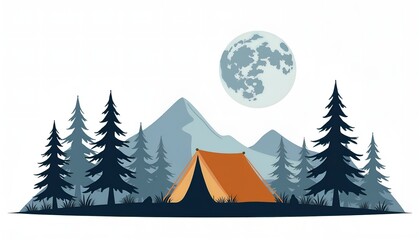 Obraz premium Mountain campsite illustration painterly style in muted night colors representing serene nature escape
