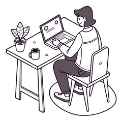 A freelancer icon with a laptop and a coffee mug on a desk vector art design , vector design ,freelancer icon .