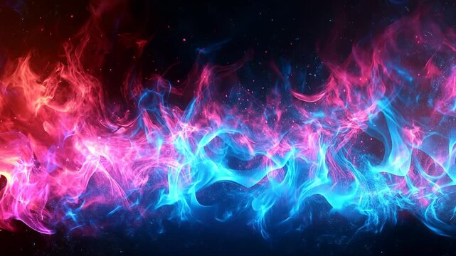 Dark fire with neon blue and pink highlights