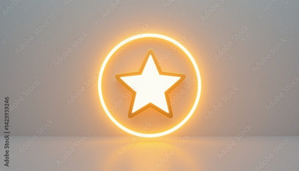 Poster illuminated star icon digital art creation modern design minimalistic background studio view symbol 