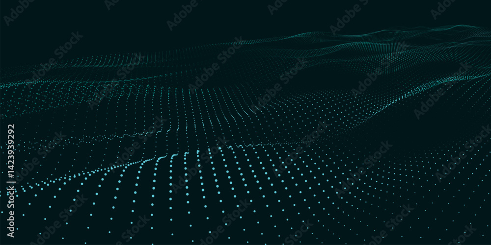 Poster futuristic dot wave. abstract digital particle wave. technology background. colored musical wave. da