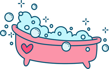 Cartoon Bathtub with Bubbles Illustration