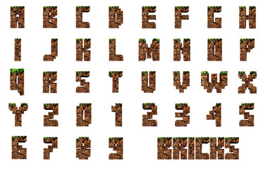 Bricks video game alphabet 3D