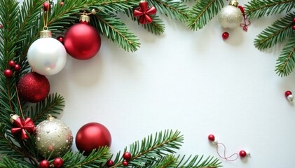 Elegant white, red & green Christmas ornament & branch frame , design, christmas decor