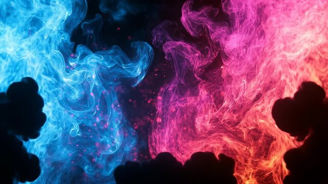 Dark fire with neon blue and pink highlights