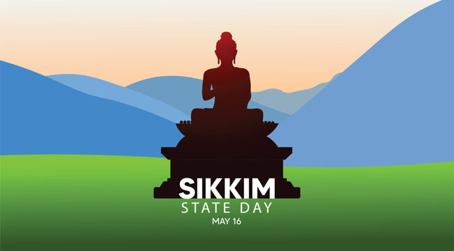 Sikkim landmark with mountain for Sikkim State Day May 16 vector poster 