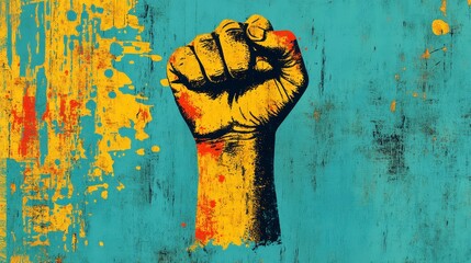 Bold Fist Symbolizing Unity and Strength on Vibrant Background