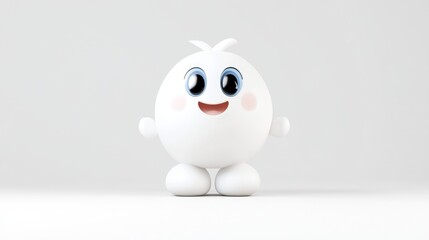 Cheerful, round, white character with large eyes and a smile