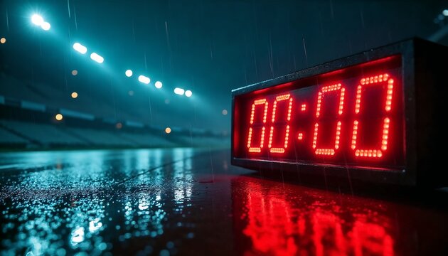 Digital clock displaying 00:00 midnight candid photography representing suspense or anticipation against dark blurred background