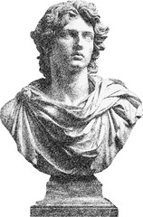 Roman Marble Bust Statue in Halftone Engraving Style