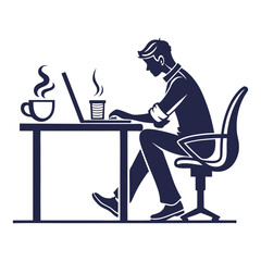 A freelancer icon with a laptop and a coffee mug on a desk vector art design , vector design ,freelancer icon .