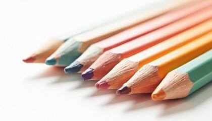 A vibrant arrangement of colored pencils on a clean white background, ideal for creative projects
