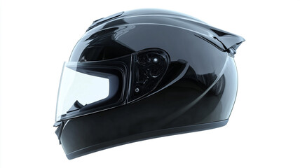 Fototapeta premium Black motorcycle helmet with a clear visor, isolated on a white background