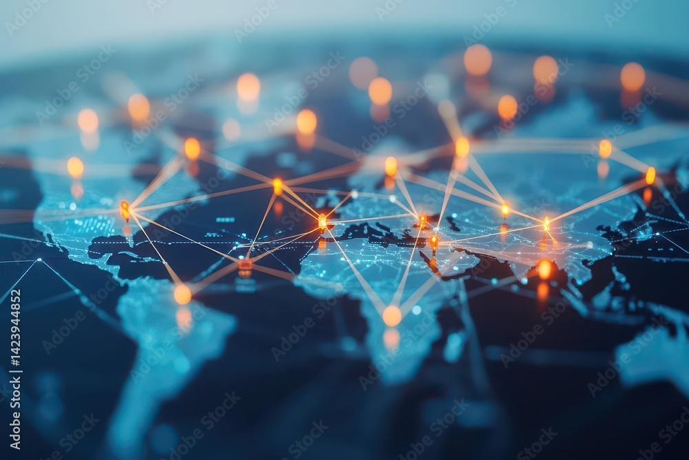 Aufkleber illuminated world map featuring radiant points of light representing global connectivity and cultura