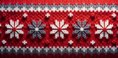 Red and grey fair isle snowflake motif on textured knit fabric, Design, Holiday, Snow